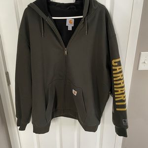 Men’s Carhartt Rain Defender full zip-up sweatshirt.  Color: Dark Green. Size:XL